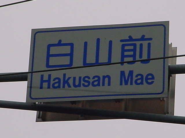 県道219号 白山前交差点の「Hakusan mae」と書かれた標識
